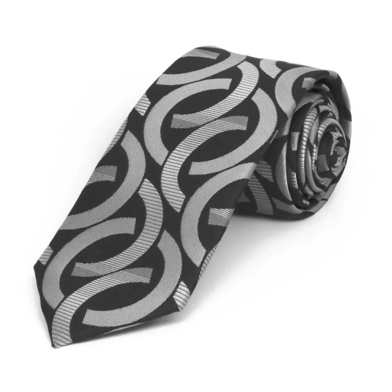 Black Kay Link Pattern Slim Necktie, 2.5" Width sold by TieMart