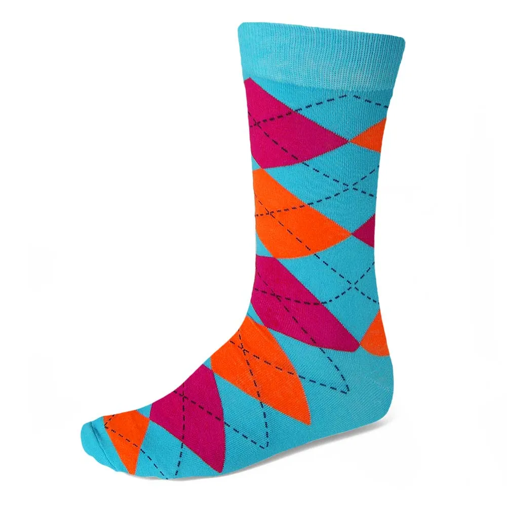 Men's Turquoise and Tangerine Argyle Socks sold by TieMart
