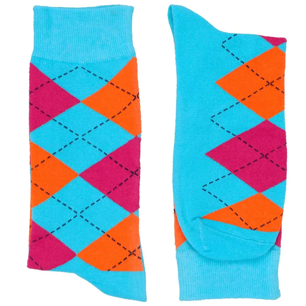 Men's Turquoise and Tangerine Argyle Socks sold by TieMart product image thumbnail 2