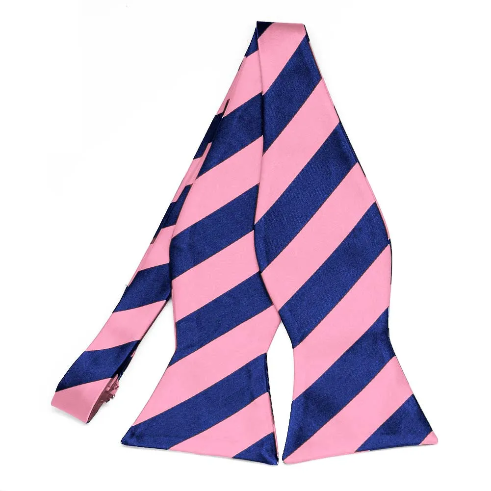 Pink and Royal Blue Striped Self-Tie Bow Tie sold by TieMart