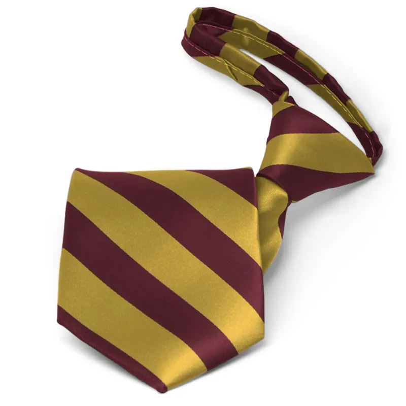Maroon and Gold Striped Zipper Tie sold by TieMart