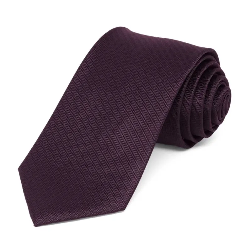 Eggplant Purple Herringbone Silk Slim Necktie, 2.5" Width sold by TieMart