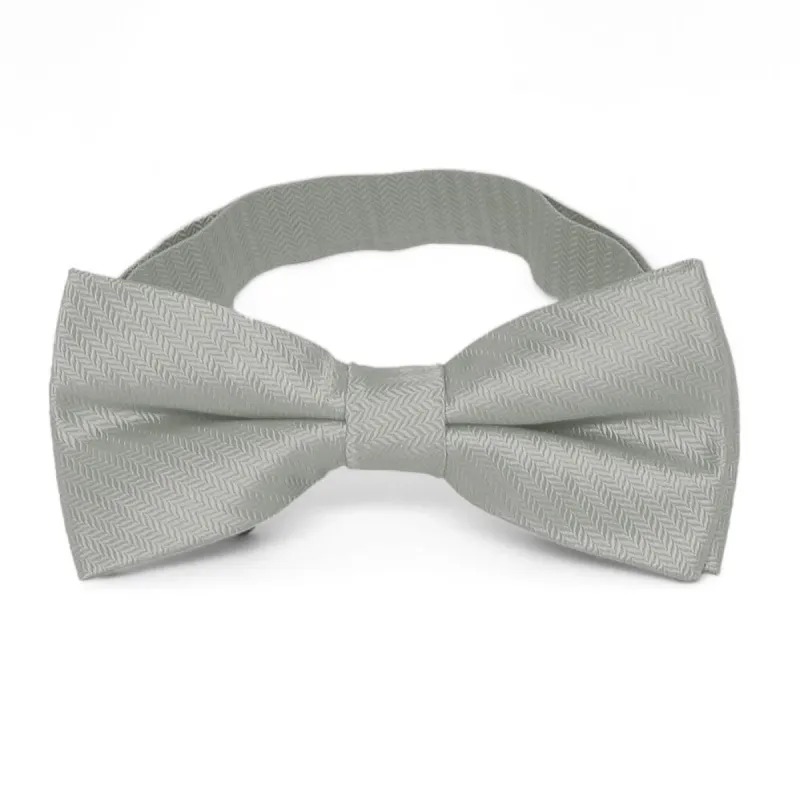 Gray Herringbone Silk Bow Tie sold by TieMart