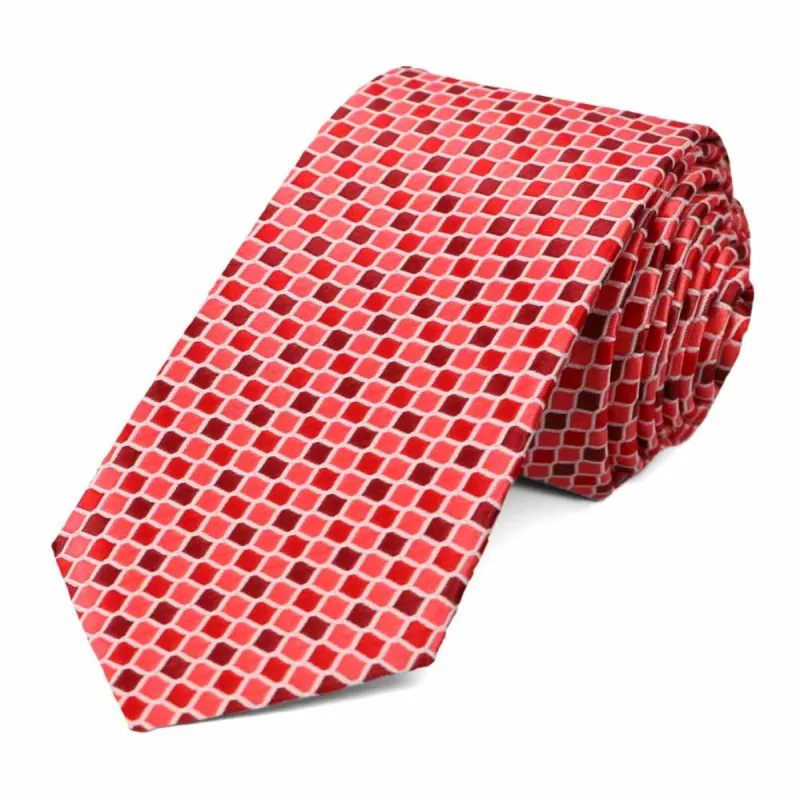 Red Edmund Geometric Slim Necktie sold by TieMart
