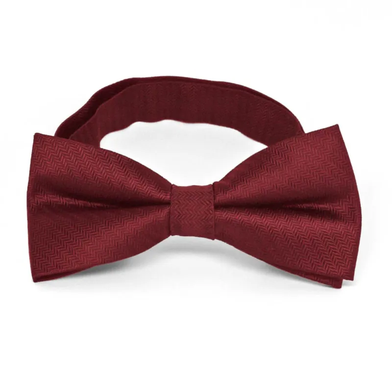 Claret Herringbone Silk Bow Tie sold by TieMart