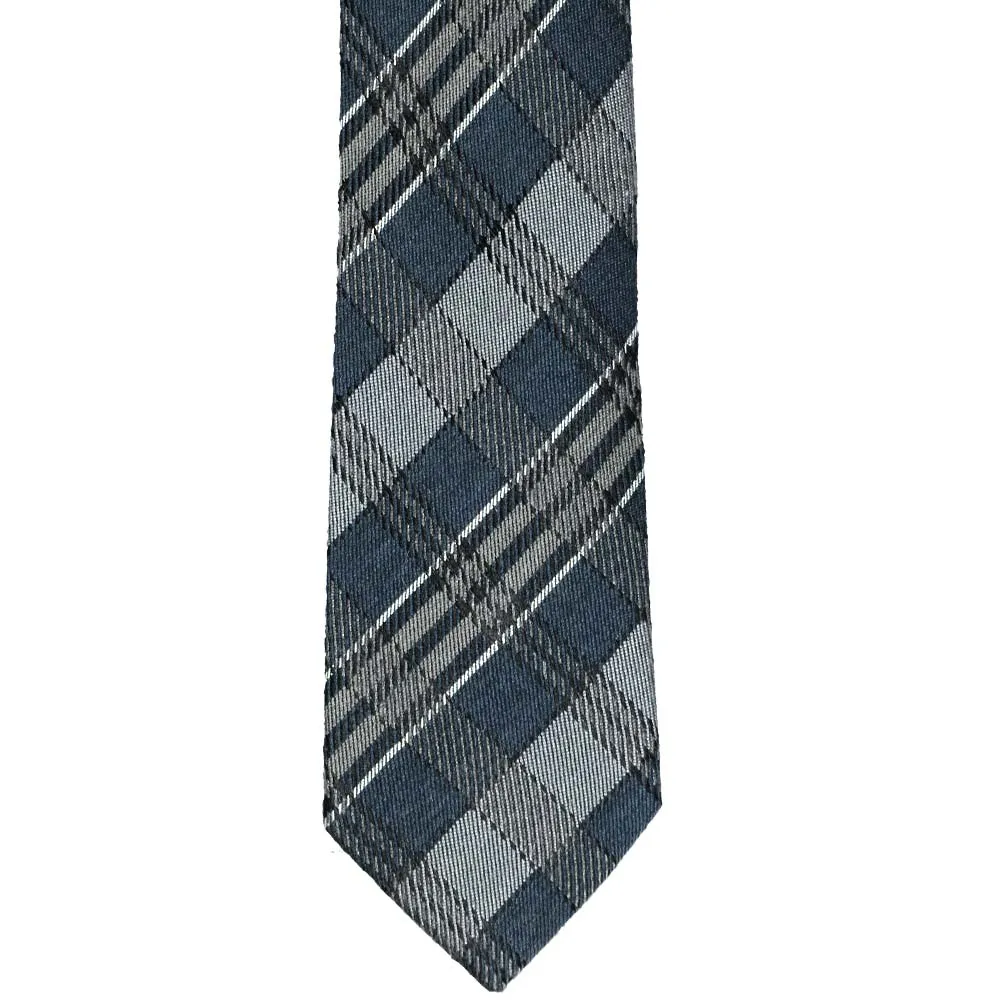 Muted Blue and Gray Principal Plaid Wool/Silk Narrow Necktie, 3" Width sold by TieMart product image thumbnail 2