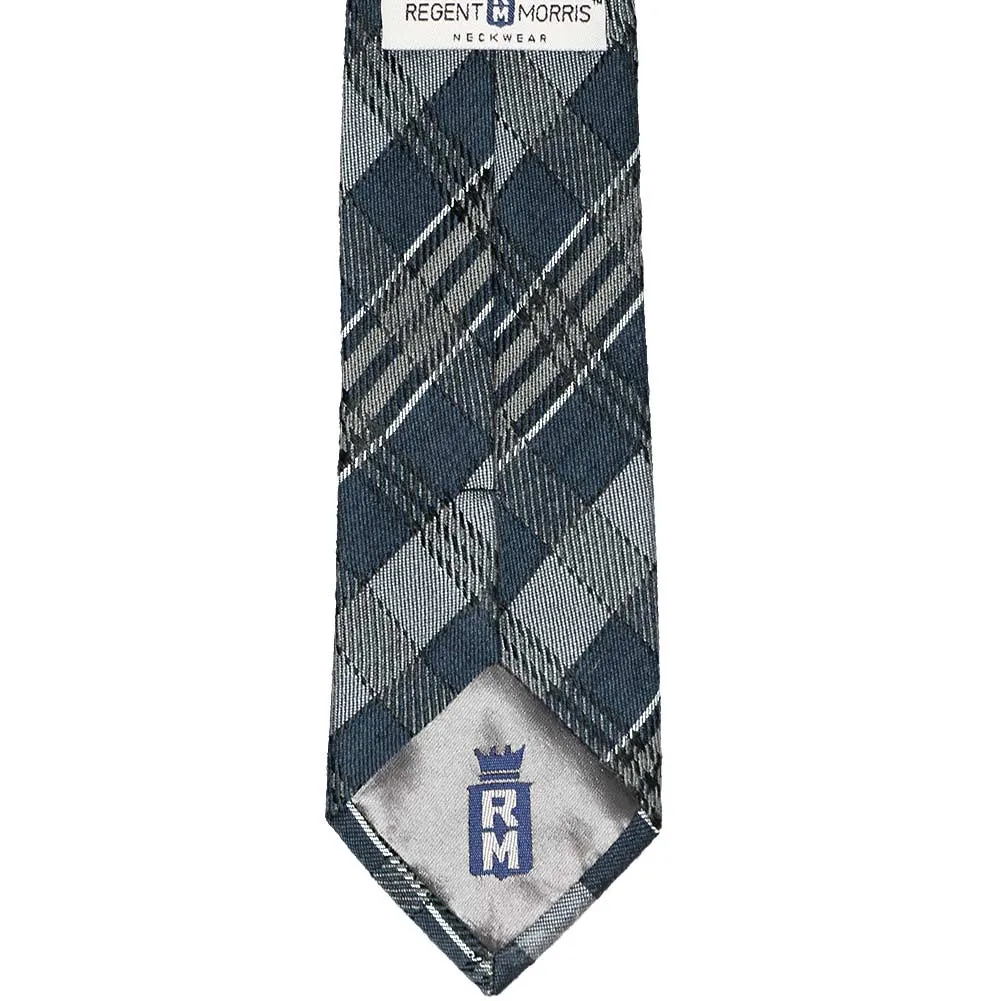 Muted Blue and Gray Principal Plaid Wool/Silk Narrow Necktie, 3" Width sold by TieMart product image thumbnail 3