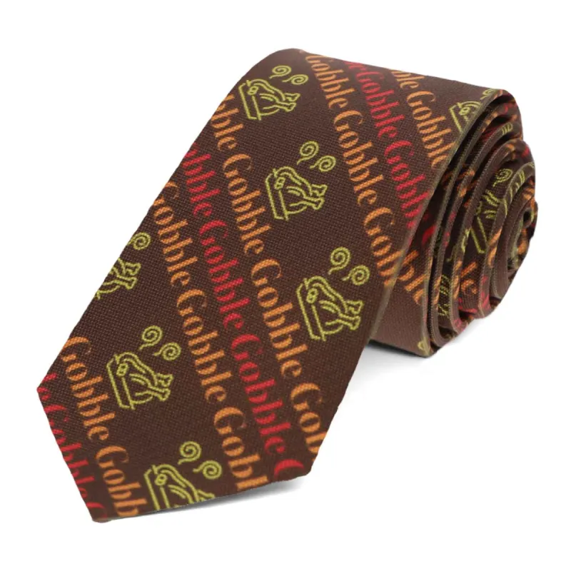 Gobble Gobble Thanksgiving Striped Slim Necktie, 2.5" Width sold by TieMart