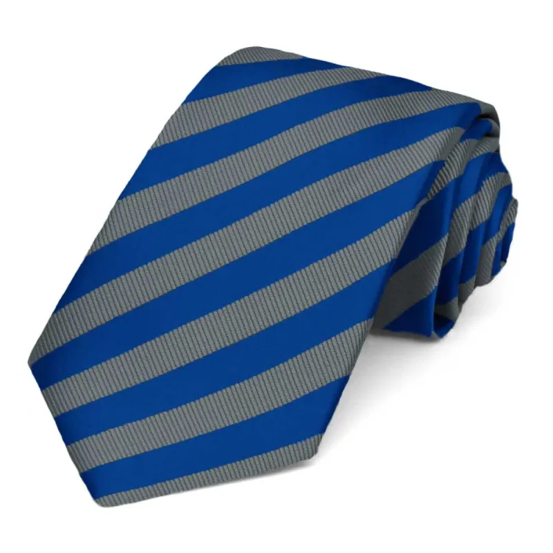 Blue and Gray Formal Striped Tie sold by TieMart