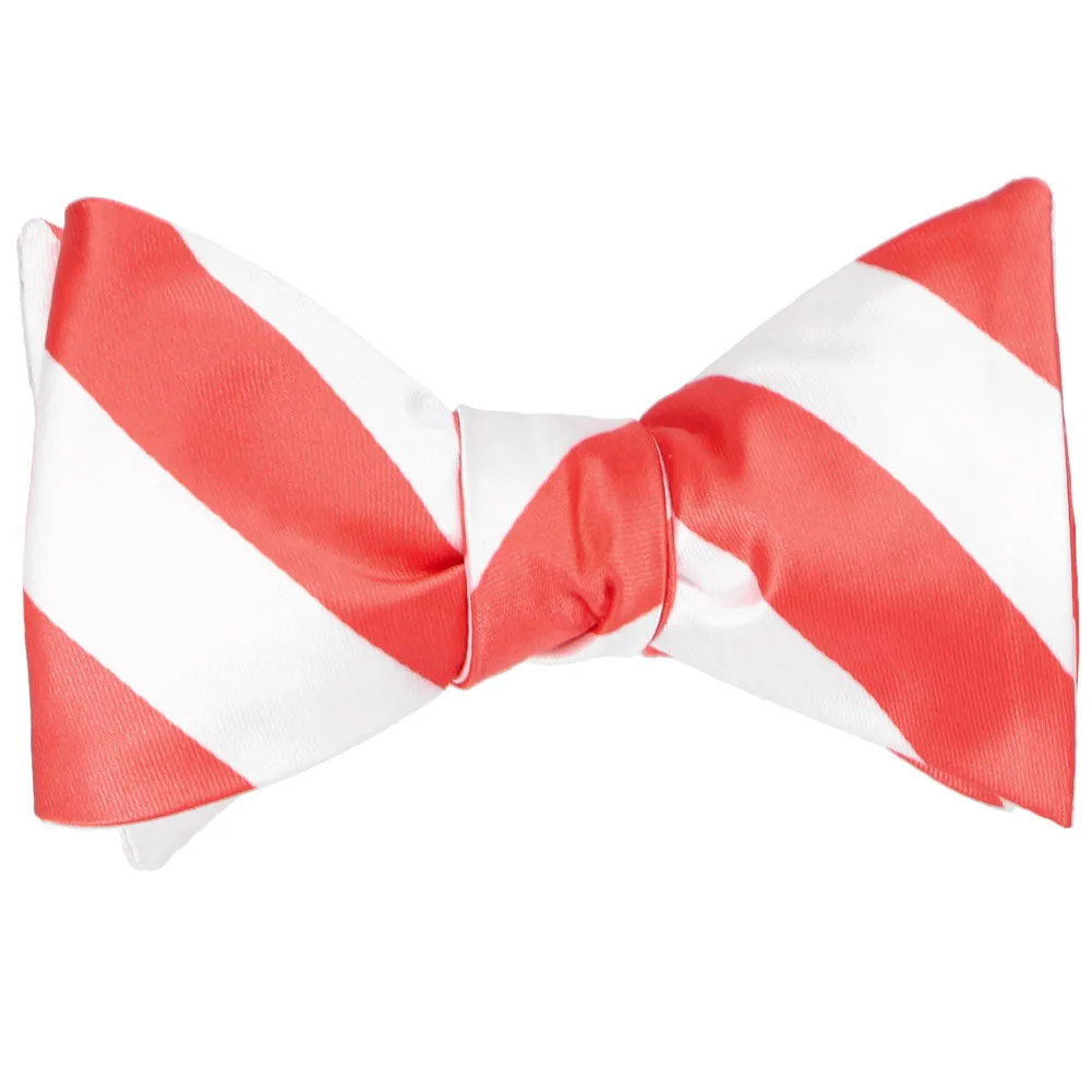 Bright Coral and White Striped Self-Tie Bow Tie sold by TieMart product image thumbnail 2