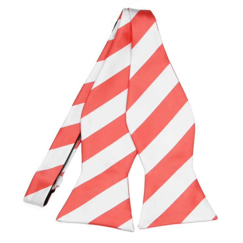 Bright Coral and White Striped Self-Tie Bow Tie sold by TieMart