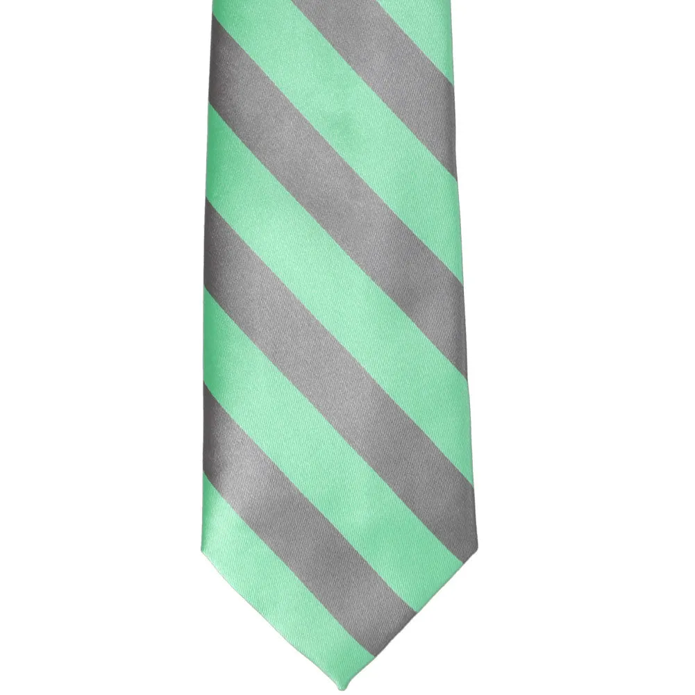 Bright Mint and Gray Striped Tie sold by TieMart product image thumbnail 3