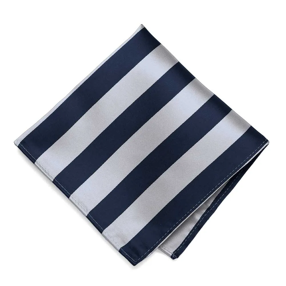 Navy Blue and Silver Striped Pocket Square sold by TieMart