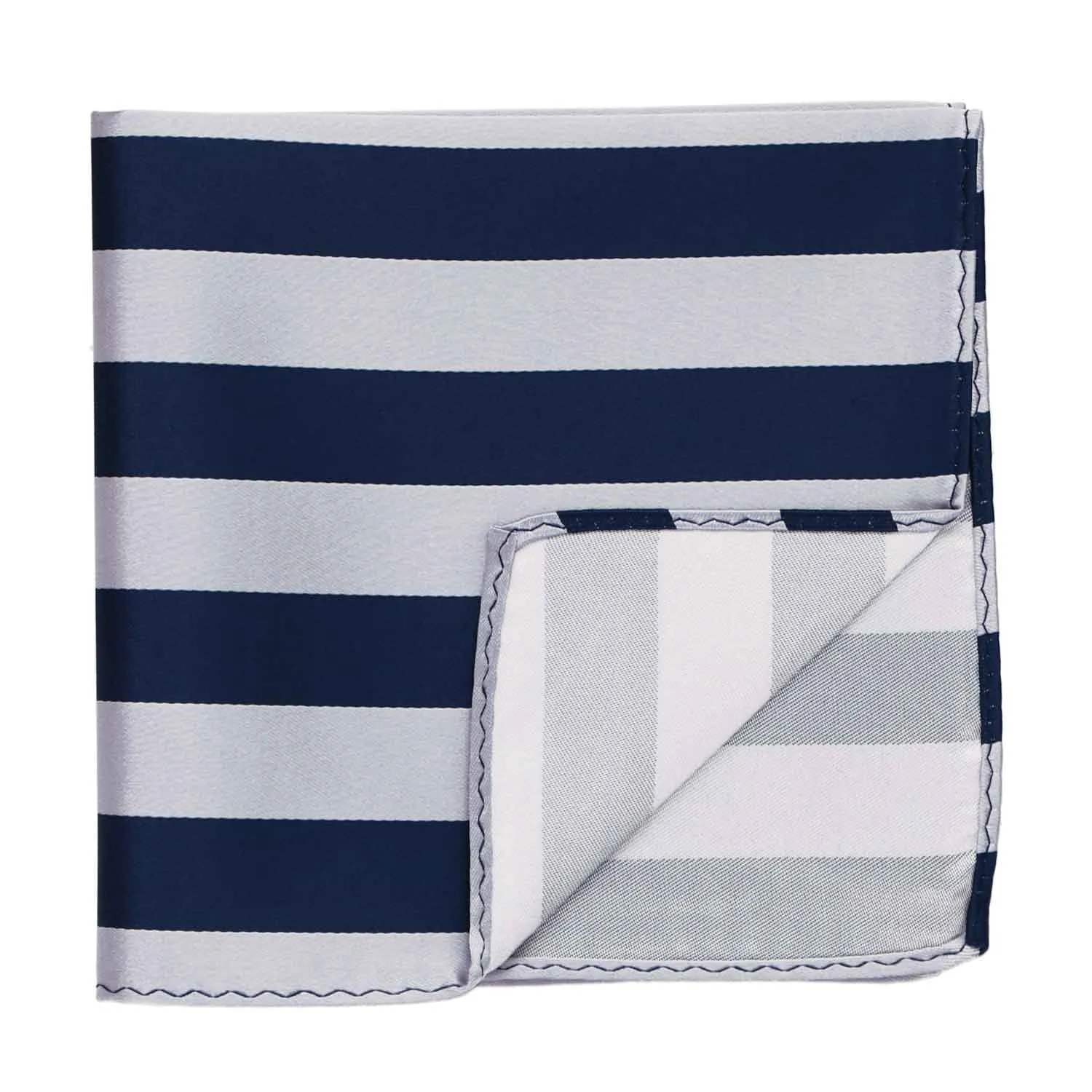 Navy Blue and Silver Striped Pocket Square sold by TieMart product image thumbnail 2