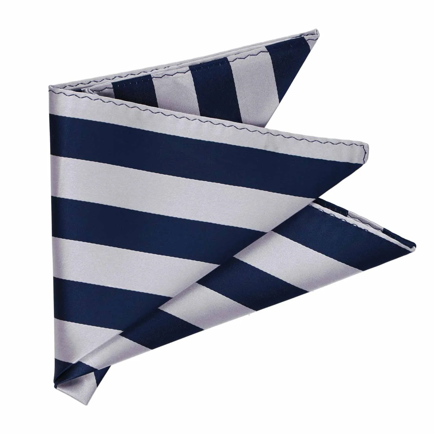 Navy Blue and Silver Striped Pocket Square sold by TieMart product image thumbnail 3