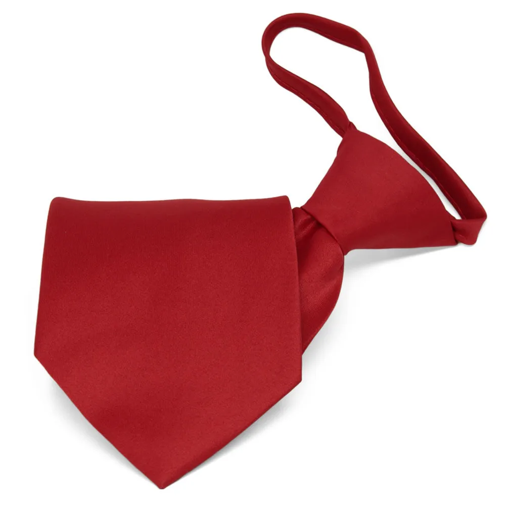 Festive Red Solid Color Zipper Tie sold by TieMart