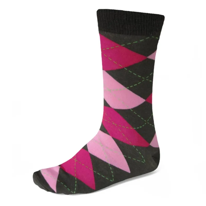Men's Graphite Gray and Pink Argyle Socks sold by TieMart