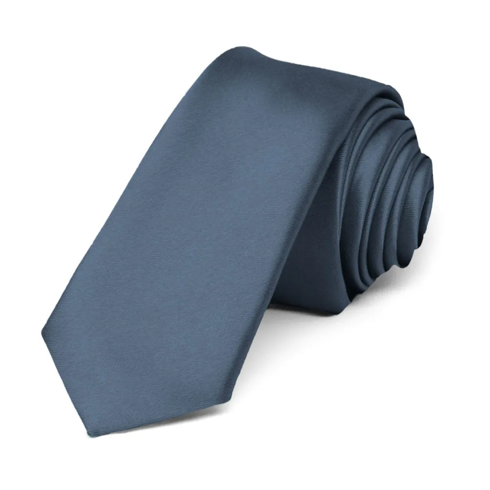 Dusty Blue Premium Skinny Necktie, 2" Width sold by TieMart