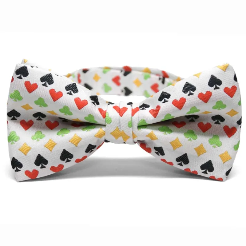 White Lucky Cards Bow Tie sold by TieMart
