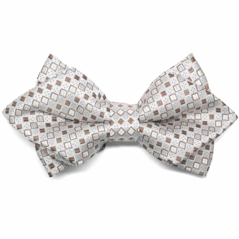 Oatmeal Brown Marie Square Pattern Diamond Tip Bow Tie sold by TieMart
