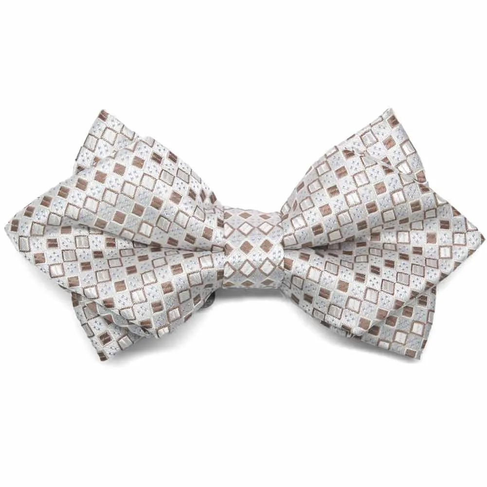 Oatmeal Brown Marie Square Pattern Diamond Tip Bow Tie sold by TieMart