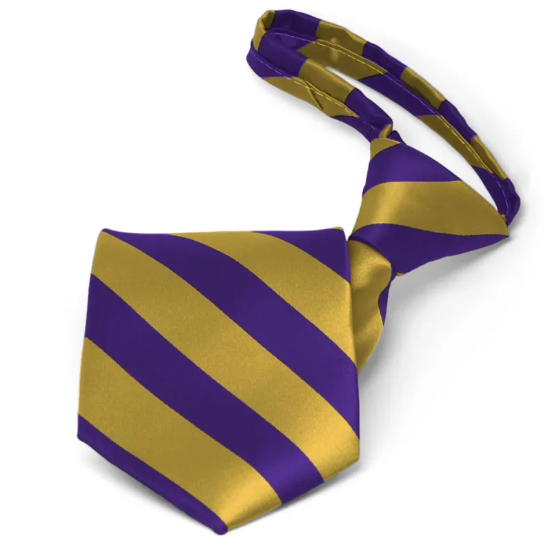 Dark Purple and Gold Striped Zipper Tie sold by TieMart