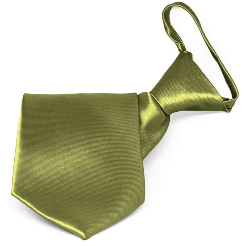 Olive Green Solid Color Zipper Tie sold by TieMart