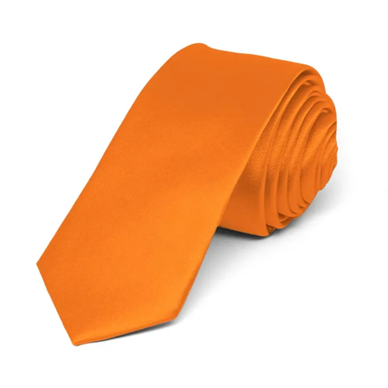 Pumpkin Orange Skinny Solid Color Necktie, 2" Width sold by TieMart