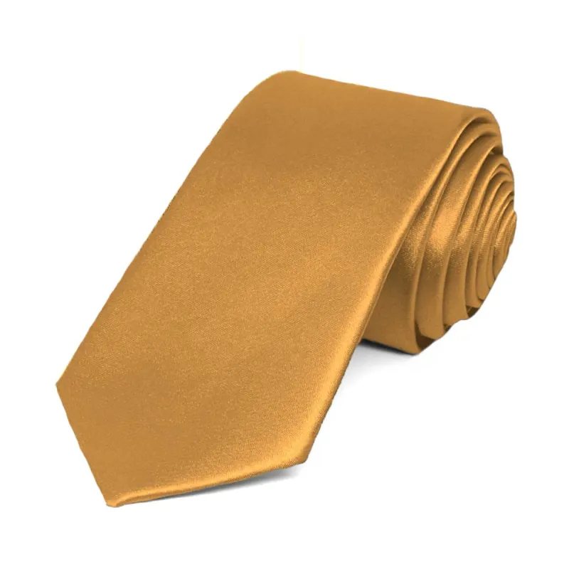 Antique Gold Slim Solid Color Necktie, 2.5" Width sold by TieMart