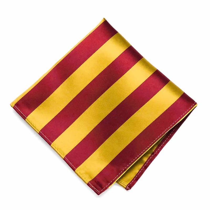 Crimson Red and Golden Yellow Striped Pocket Square sold by TieMart