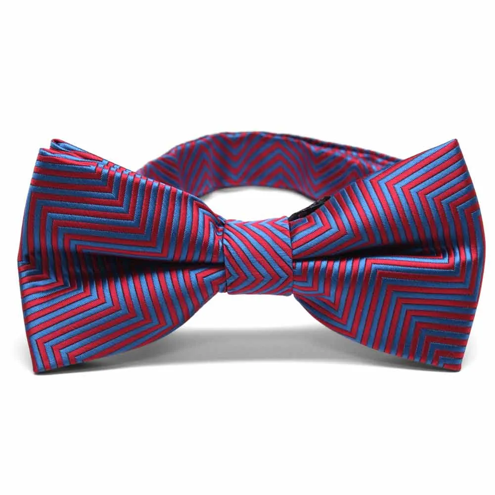 Red Kimberly Chevron Striped Band Collar Bow Tie sold by TieMart