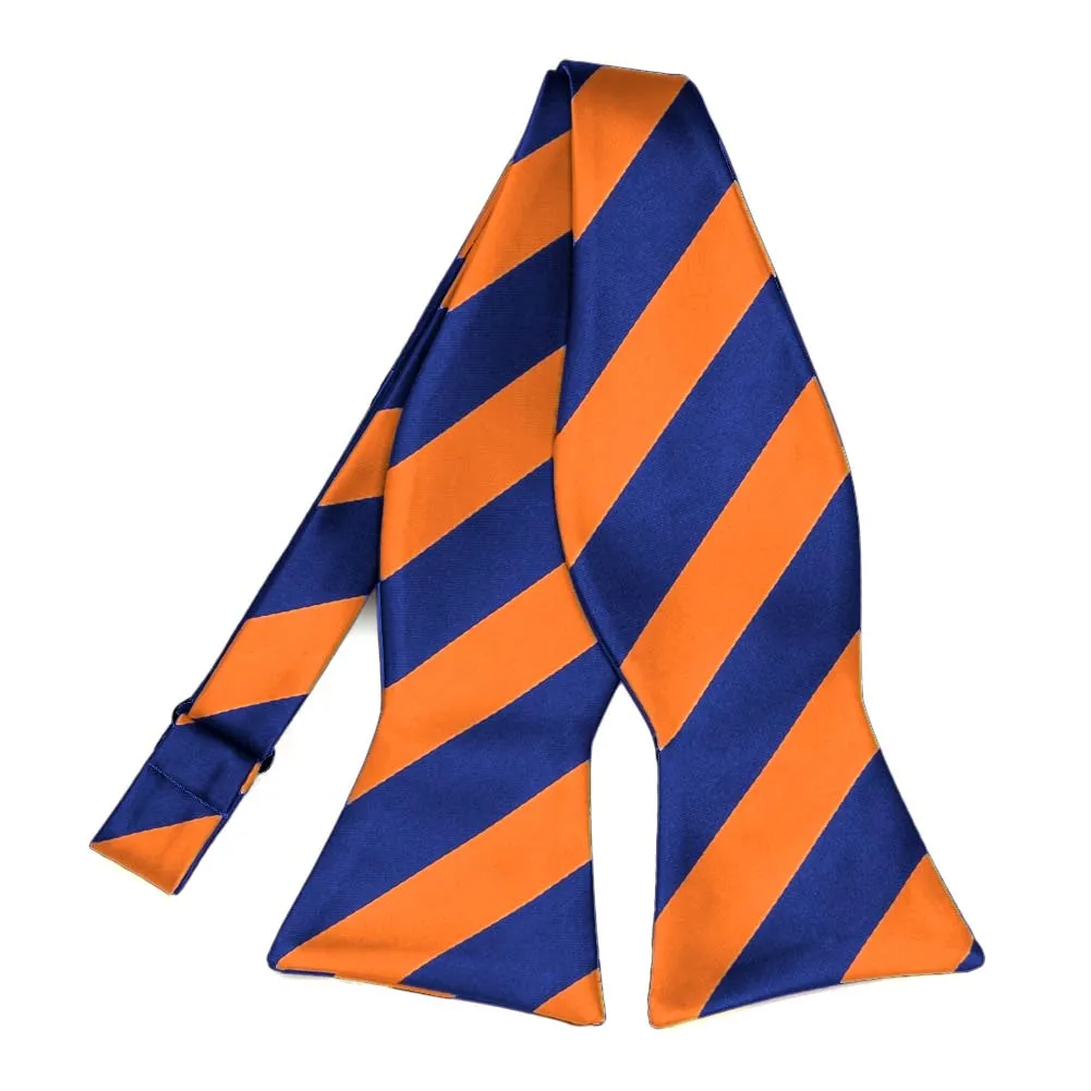 Royal Blue and Orange Striped Self-Tie Bow Tie sold by TieMart