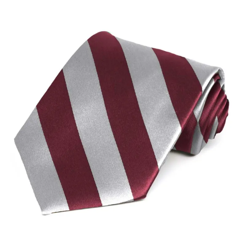 Burgundy and Silver Striped Tie sold by TieMart