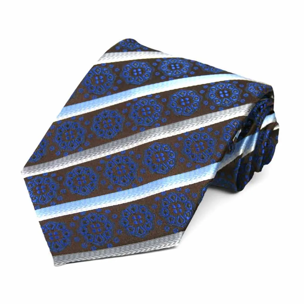 Royal Blue Mesa Medallion Stripe Necktie sold by TieMart