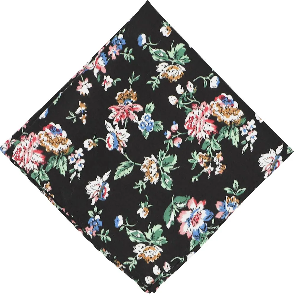 Black Stanton Floral Pocket Square sold by TieMart