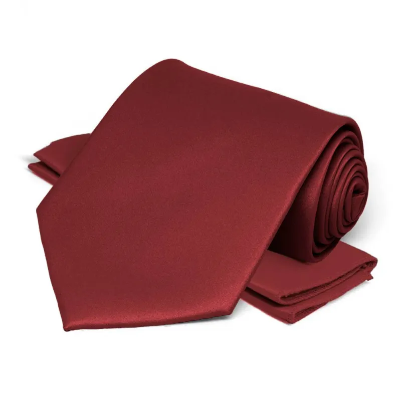 Currant Red Satin Necktie and Pocket Square Set sold by TieMart
