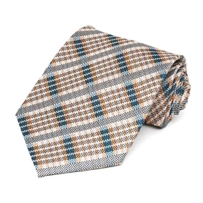 Loch Blue and Tan Parliament Plaid Silk/Viscose Necktie sold by TieMart