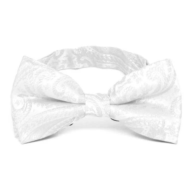 White Clara Paisley Band Collar Bow Tie sold by TieMart