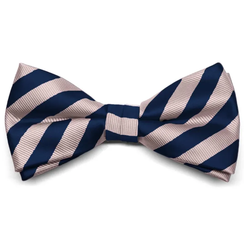 Blush Pink and Navy Blue Formal Striped Bow Tie sold by TieMart