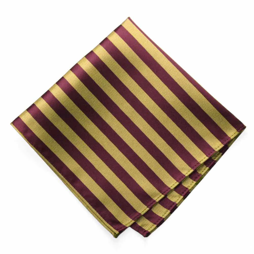 Maroon and Gold Formal Striped Pocket Square sold by TieMart