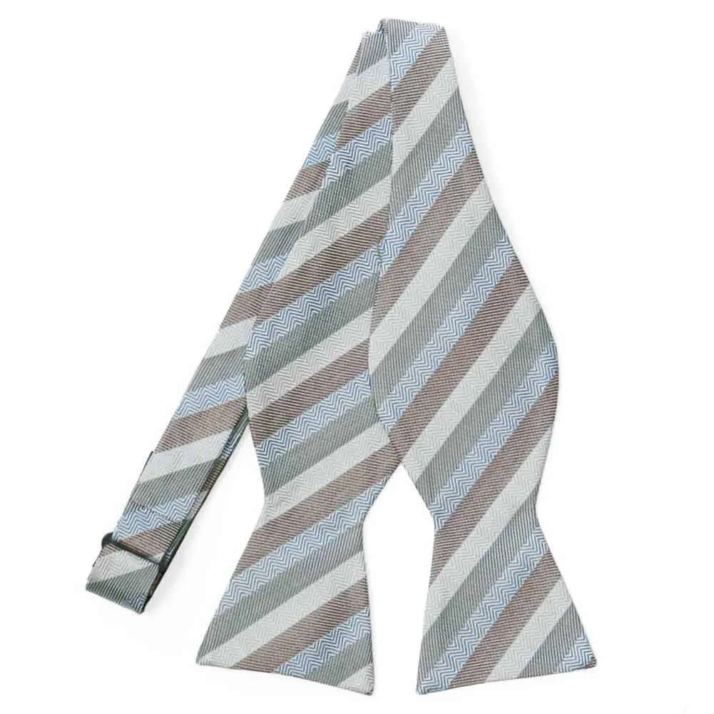 Gray and Brown Tutor Stripe Cotton/Silk Self-Tie Bow Tie sold by TieMart