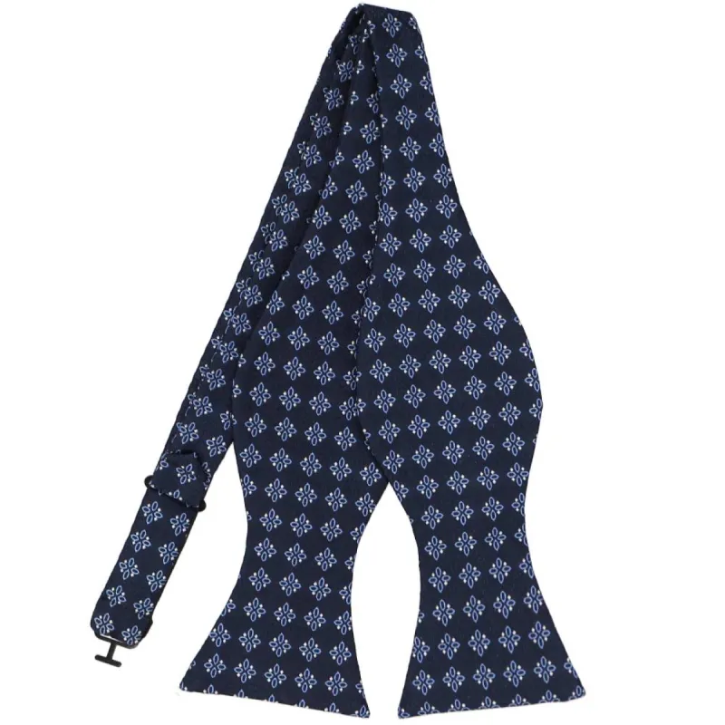 Navy Blue Mitchell Geometric Self-Tie Bow Tie sold by TieMart
