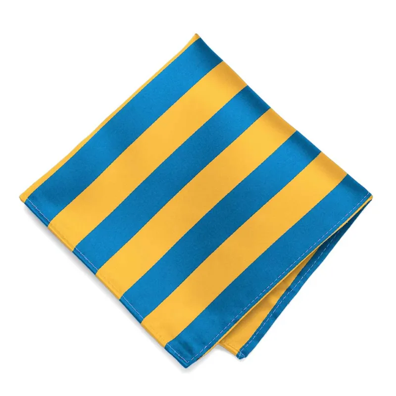 Peacock Blue and Golden Yellow Striped Pocket Square sold by TieMart