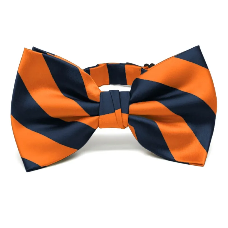 Navy Blue and Orange Striped Bow Tie sold by TieMart