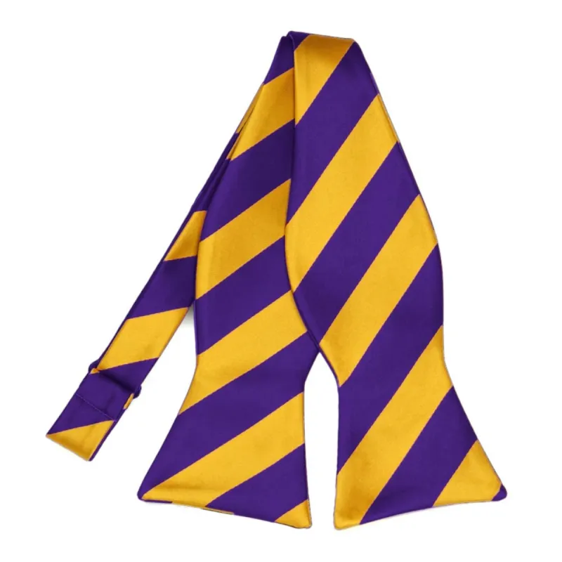Dark Purple and Golden Yellow Striped Self-Tie Bow Tie sold by TieMart