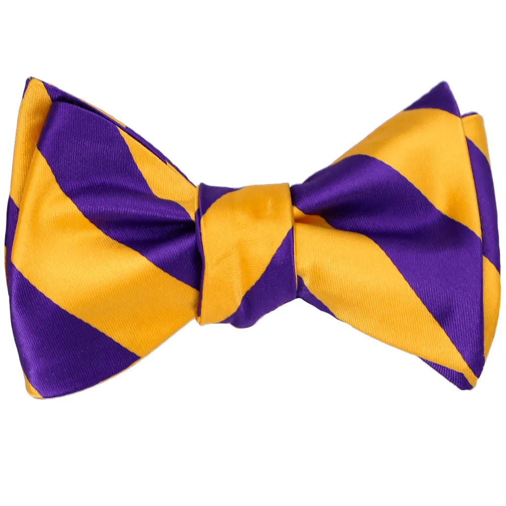 Dark Purple and Golden Yellow Striped Self-Tie Bow Tie sold by TieMart product image thumbnail 2