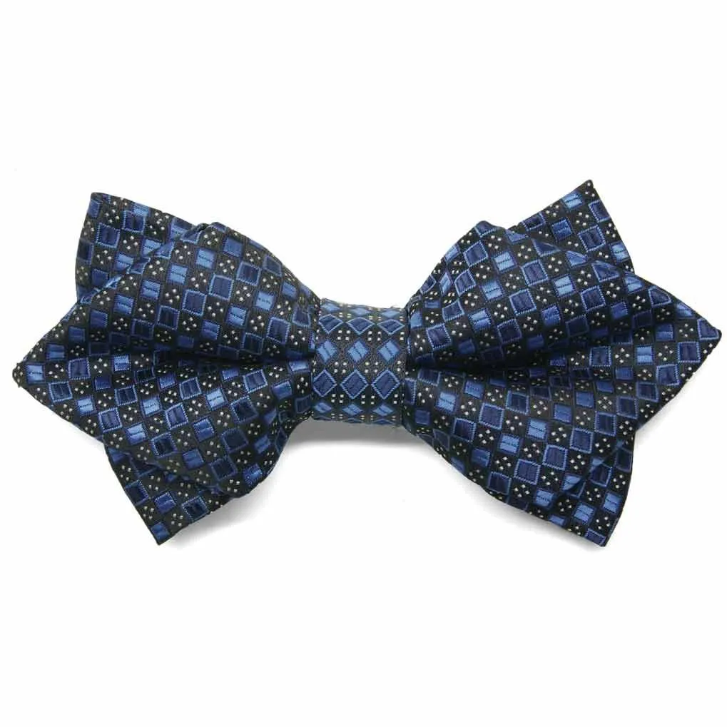 Brilliant Blue Marie Square Pattern Diamond Tip Bow Tie sold by TieMart