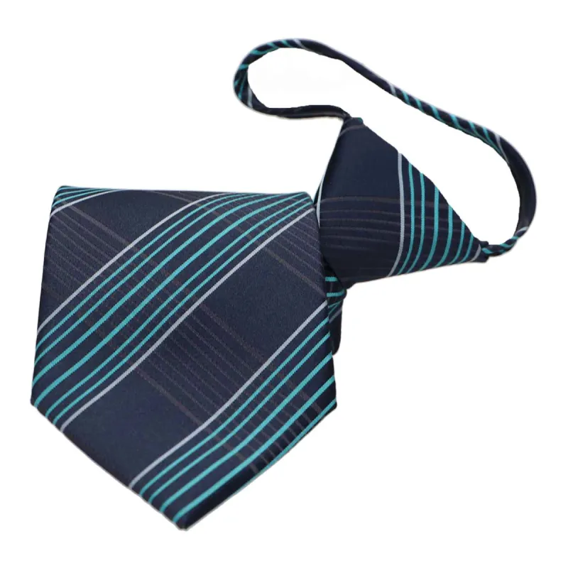 Navy Blue Jeffrey Plaid Zipper Tie sold by TieMart
