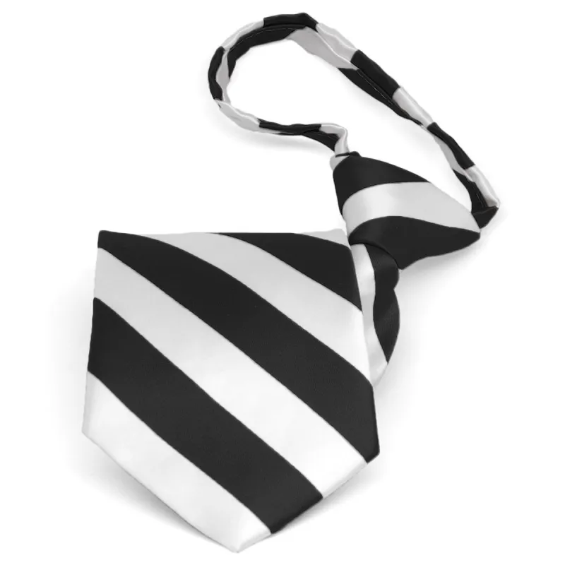 Black and White Striped Zipper Tie sold by TieMart