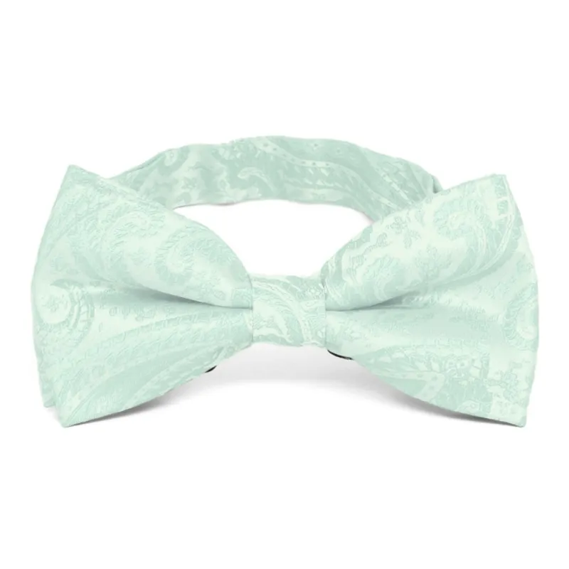 Seafoam Clara Paisley Band Collar Bow Tie sold by TieMart